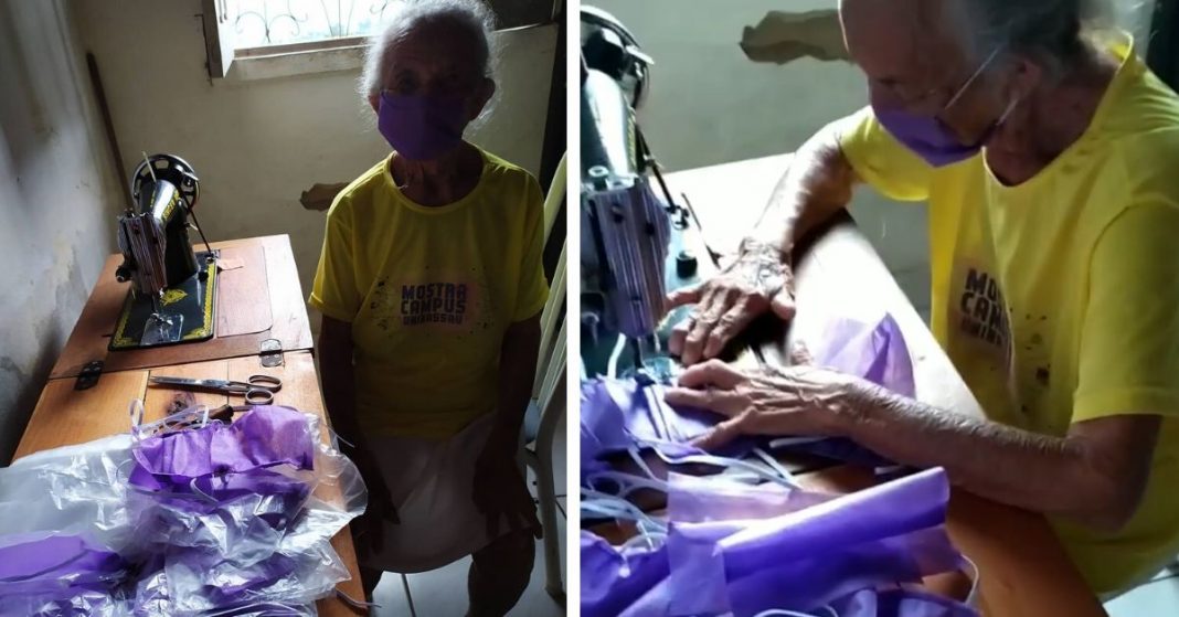Idosa de 87 anos confecciona máscaras de proteção para distribuir gratuitamente