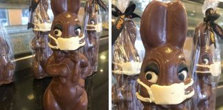 Padaria em São Paulo produz coelhinho de chocolate com máscara de proteção! Padaria em São Paulo produz coelhinho de chocolate com máscara de proteção!