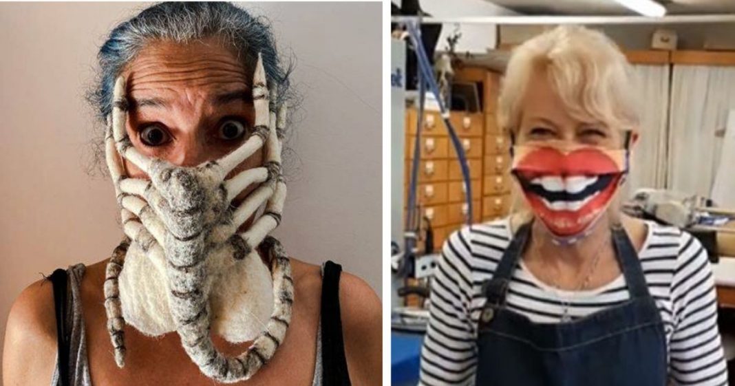 Pessoas mostram máscaras criativas para usar durante a pandemia