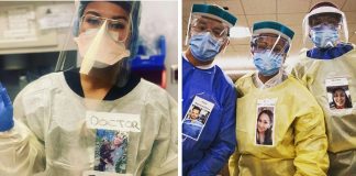 Profissionais da saúde colocam fotos sorrindo em suas roupas para humanizar atendimento a covid-19 Profissionais da saúde colocam fotos sorrindo em suas roupas para humanizar atendimento a covid-19