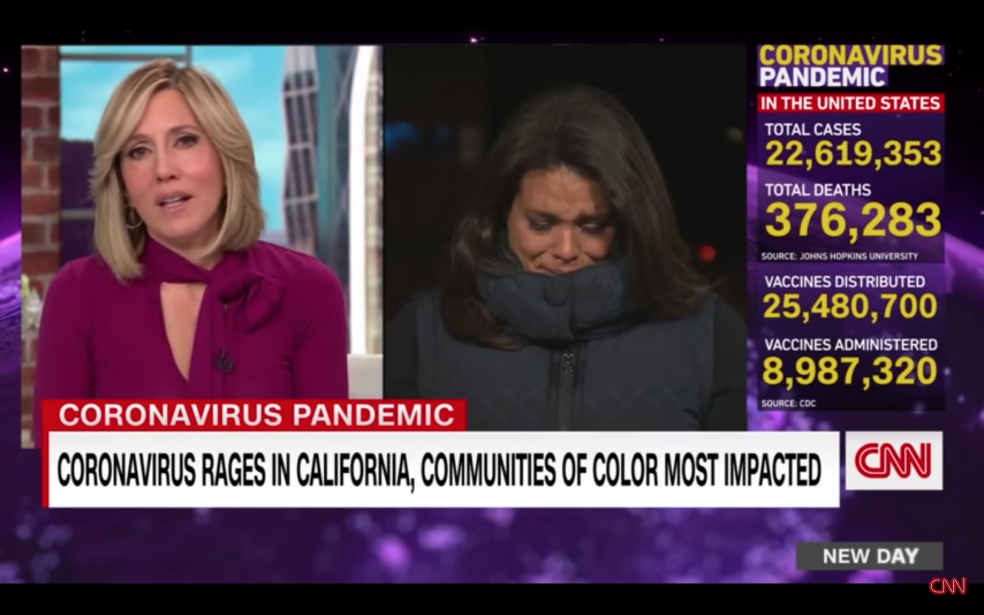 Screen Shot 2021 01 14 at 08.43.04 - Repórter chora ao vivo ao reportar sobre a pandemia nos EUA: “É muito difícil de aguentar”