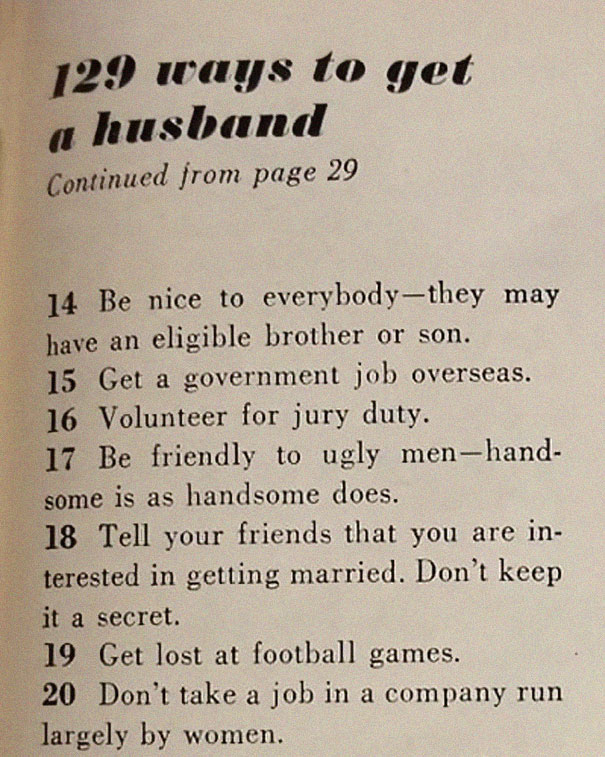 ideiasnutritivas.com - Artigo de 1958 com '129 MANEIRAS DE CONSEGUIR UM MARIDO' mostra o quanto o mundo mudou