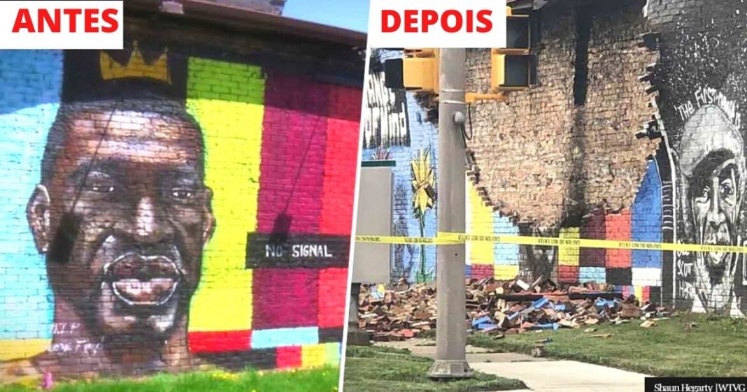 Mural em homenagem à George Floyd foi destruído por relâmpago, dizem as autoridades