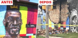 Mural em homenagem à George Floyd foi destruído por relâmpago, dizem as autoridades Mural em homenagem à George Floyd foi destruído por relâmpago, dizem as autoridades