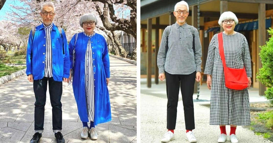 A combinação perfeita: casal japonês casado há 41 anos, usa roupas iguais todos os dias